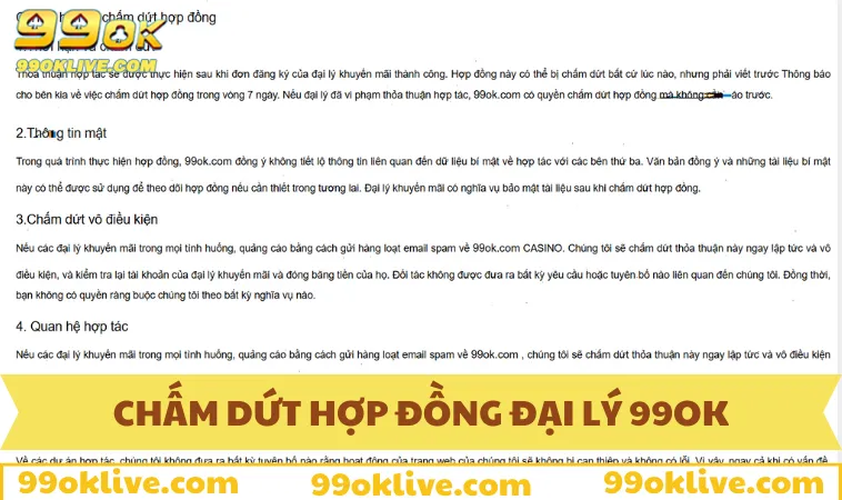 Điều kiện chấm dứt hợp đồng đại lý 99OK